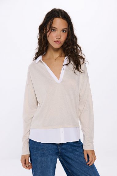 Camiseta cuello camisero combinada