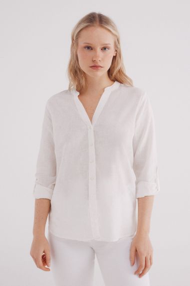 Camisa cuello mao algodón lino