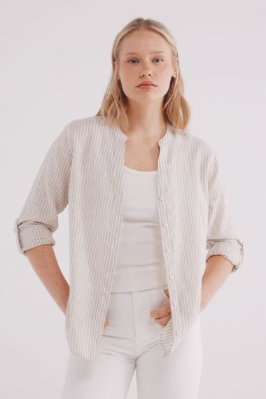 Camisa cuello mao algodón lino