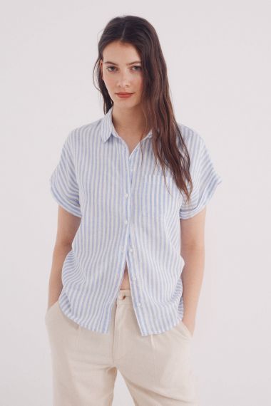 Camisa manga corta vuelta algodón lino