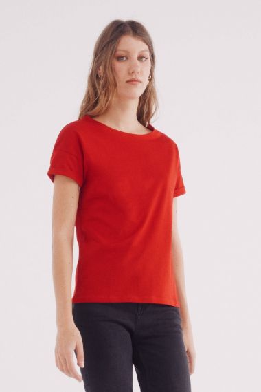 Camiseta lisa manga vuelta botones hombro