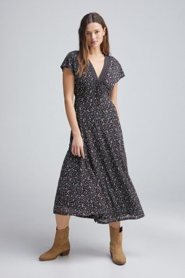 Vestido midi escote cenefa