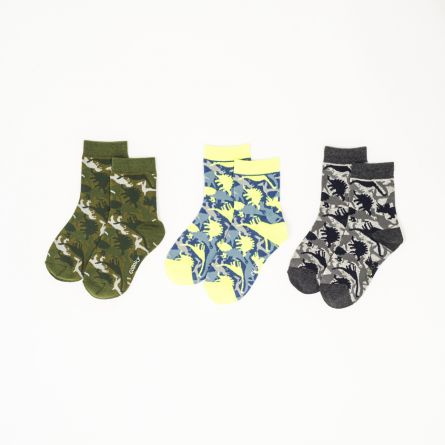 3 PACK CALCETÍN 3/4 NIÑO MULTICOLOR DISEÑO CAMUFLAJE DE DINOSAURIO