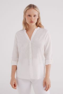 Camisa cuello mao algodón lino