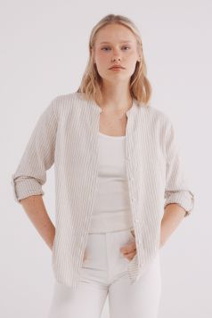 Camisa cuello mao algodón lino