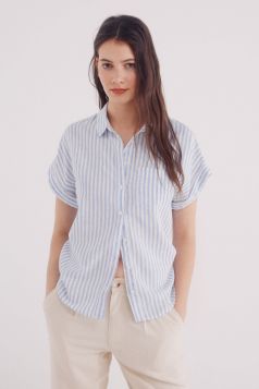 Camisa manga corta vuelta algodón lino